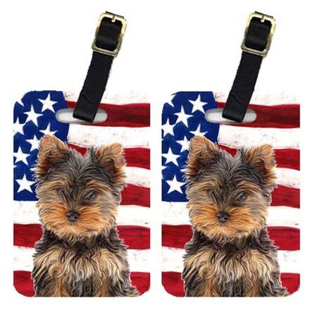 Carolines Treasures Carolines Treasures KJ1160BT Pair Of USA American Flag With Yorkie Puppy - Yorkshire Terrier Luggage Tags KJ1160BT
